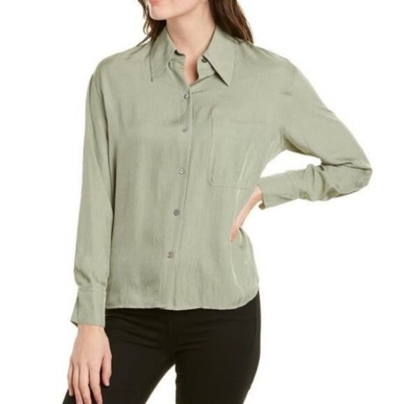 NWT Vince Size S Khaki Green Boxy Lightweight Lagenlook Flowy Button Down $295 - Picture 1 of 12